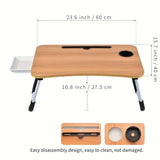 Table de lit pliable pour ordinateur portable, avec porte-gobelet, tiroir, support de tablette, plateau de lit pour ordinateur portable, pieds pliables