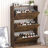 Armoire à chaussures en bois cachée, armoire à chaussures autoportante, armoire de rangement à chaussures blanche, armoire d'entrée et de couloir, 3 fermetures à rabat