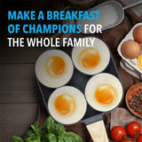 Poêle antiadhésive à quatre trous, en marmite - idéale pour la cuisine du petit déjeuner familial.