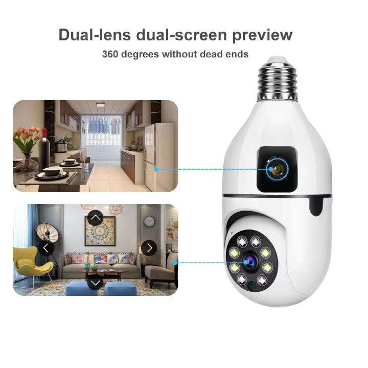 Caméra Espion WiFi 360° Double Objectif – Détection Intelligente